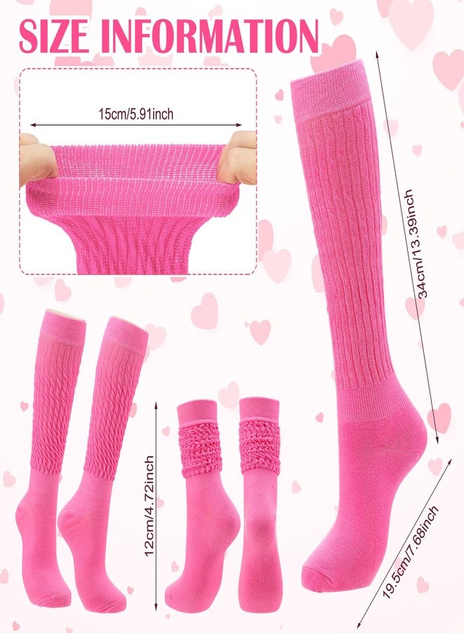 Glitopper 6 Pairs Pink Slouch Socks for Women Knee High Tube Long Hosiery 80s 90s Hot Pink Neon Scrunch Breathable Socks for Summer Outdoor Sports Birthday Gifts for Mother Sister - Image 3